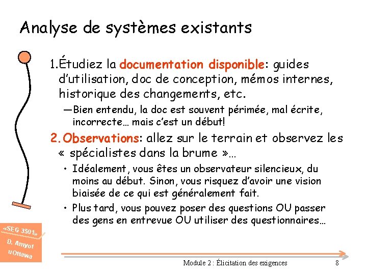 Analyse de systèmes existants 1. Étudiez la documentation disponible: guides d’utilisation, doc de conception,