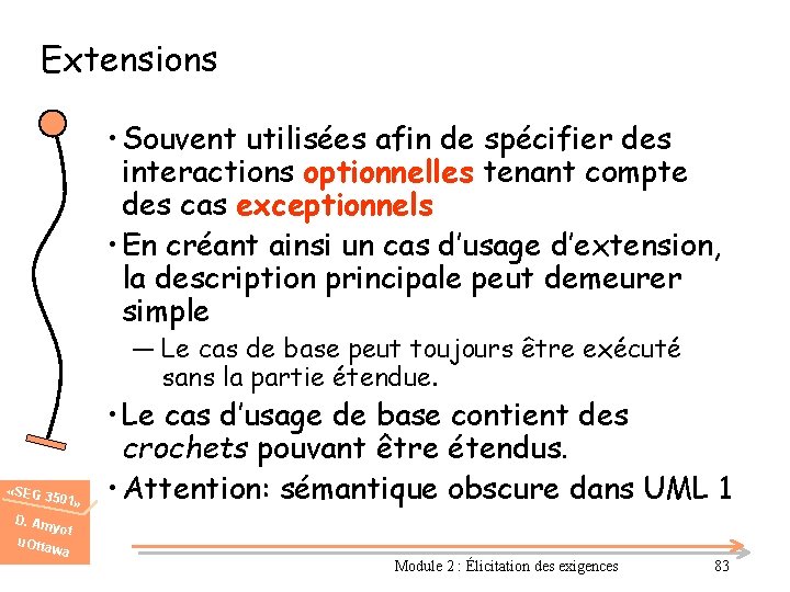 Extensions • Souvent utilisées afin de spécifier des interactions optionnelles tenant compte des cas