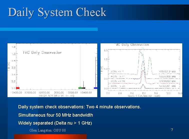Daily System Check Daily system check observations: Two 4 minute observations. Simultaneous four 50