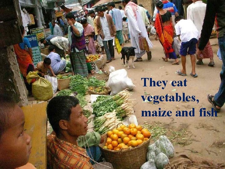 They eat vegetables, maize and fish 