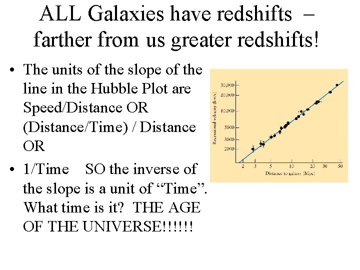 ALL Galaxies have redshifts – farther from us greater redshifts! • The units of