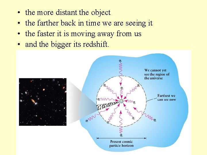  • • the more distant the object the farther back in time we