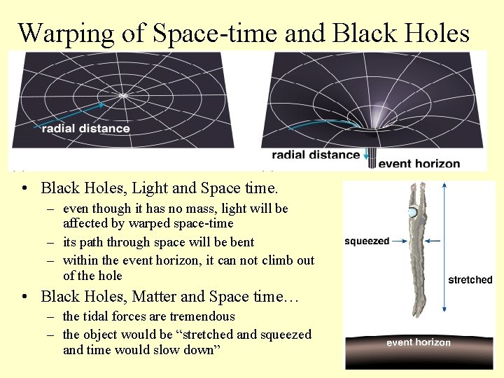 Warping of Space-time and Black Holes • Black Holes, Light and Space time. –