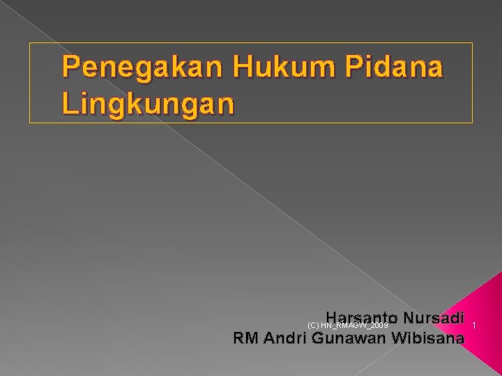 Penegakan Hukum Pidana Lingkungan Harsanto Nursadi RM Andri Gunawan Wibisana (C) HN_RMAGW_2009 1 