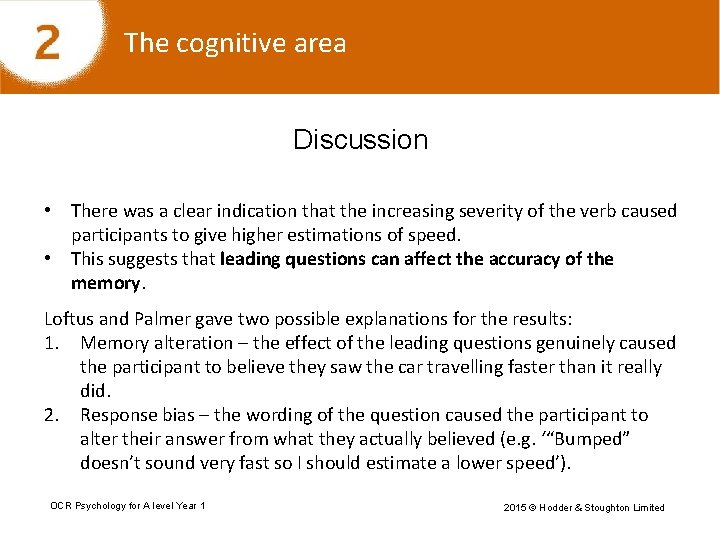 The cognitive area Discussion • There was a clear indication that the increasing severity