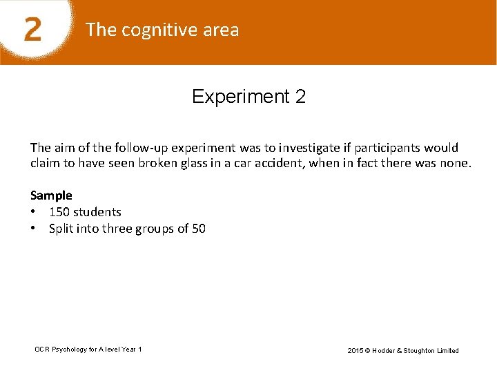 The cognitive area Experiment 2 The aim of the follow-up experiment was to investigate