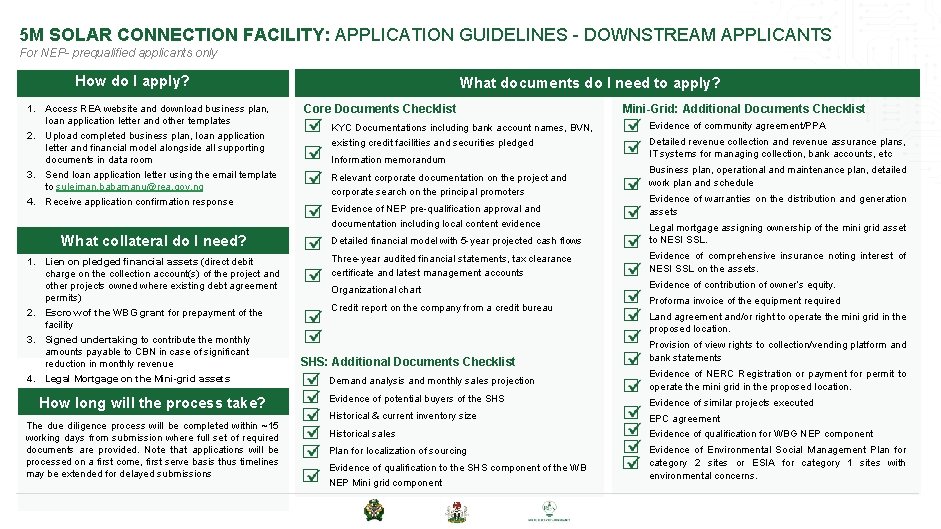 5 M SOLAR CONNECTION FACILITY: APPLICATION GUIDELINES - DOWNSTREAM APPLICANTS For NEP- prequalified applicants