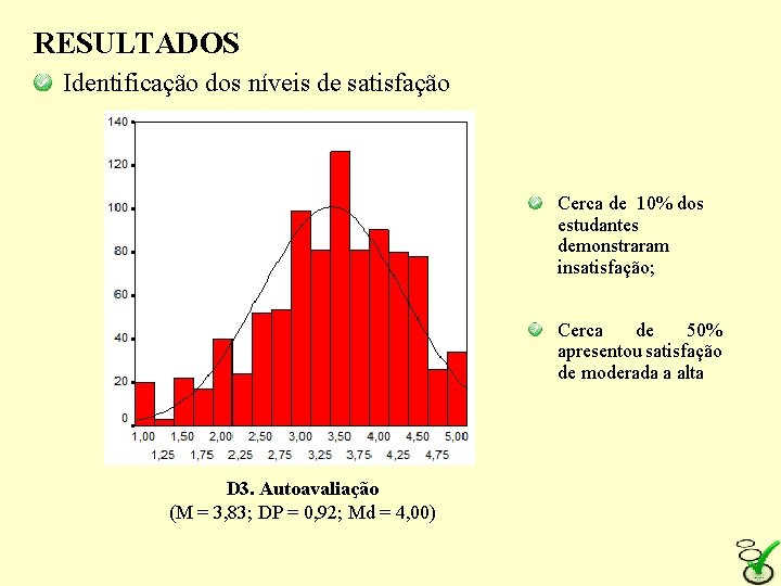 RESULTADOS Identificação dos níveis de satisfação Cerca de 10% dos estudantes demonstraram insatisfação; Cerca