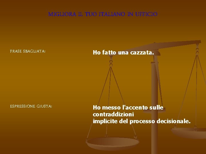 MIGLIORA IL TUO ITALIANO IN UFFICIO FRASE SBAGLIATA: Ho fatto una cazzata. ESPRESSIONE GIUSTA: