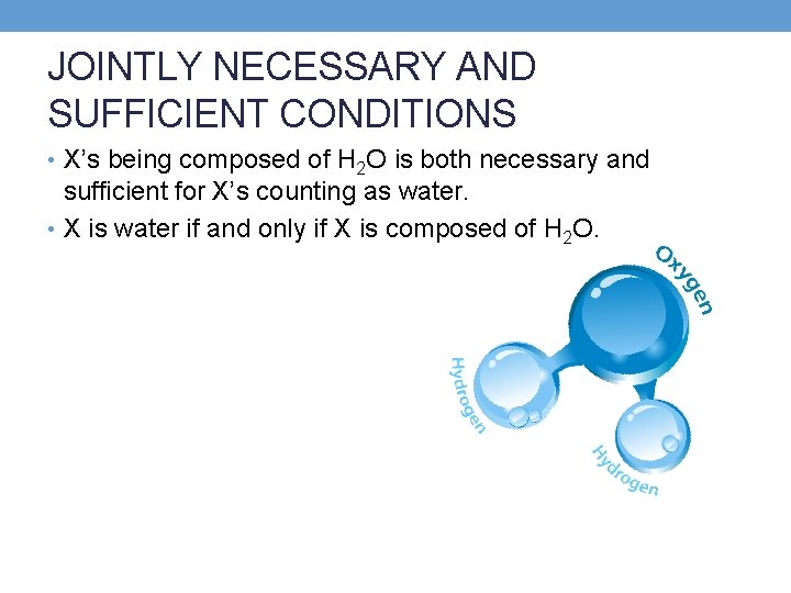 JOINTLY NECESSARY AND SUFFICIENT CONDITIONS • X’s being composed of H 2 O is