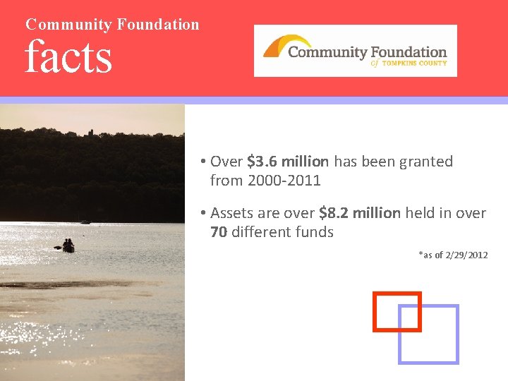 Community Foundation facts • Over $3. 6 million has been granted from 2000 -2011