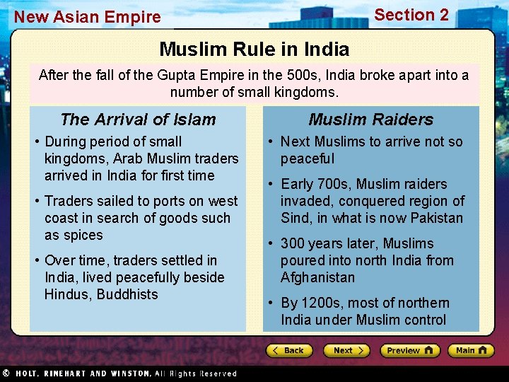 Section 2 New Asian Empire Muslim Rule in India After the fall of the