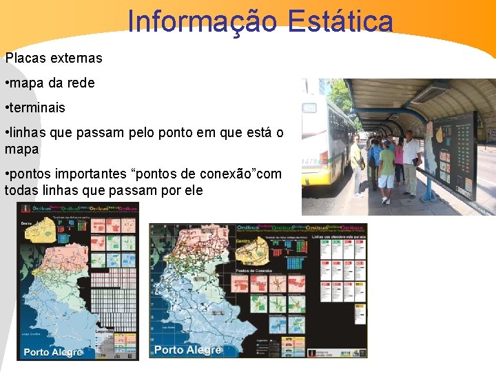 Informação Estática Placas externas • mapa da rede de ônibus • terminais • linhas