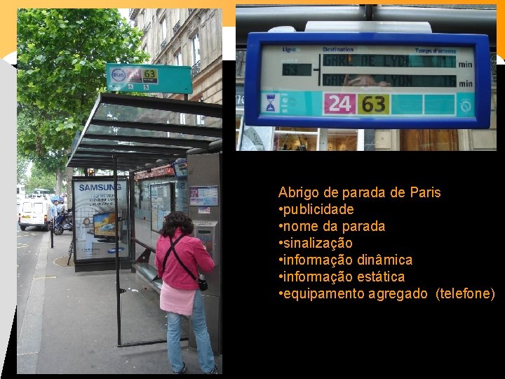 Abrigo de parada de Paris • publicidade • nome da parada • sinalização •