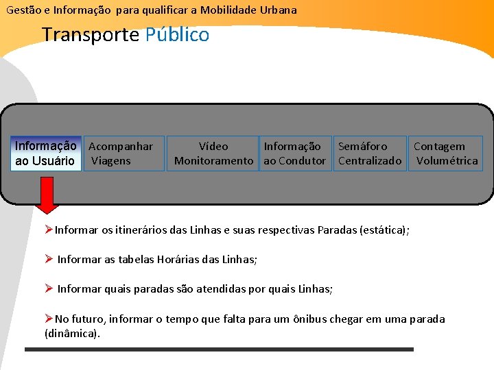 Gestão e Informação para qualificar a Mobilidade Urbana Transporte Público Informação Acompanhar ao Usuário