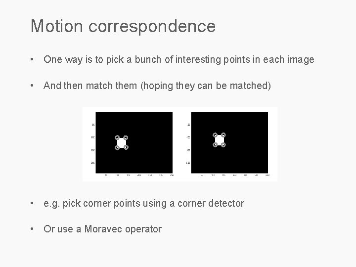 Motion correspondence • One way is to pick a bunch of interesting points in