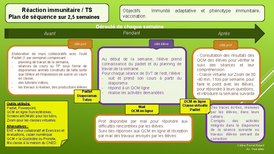 Réaction immunitaire / TS Plan de séquence sur 2, 5 semaines Objectifs : Immunité