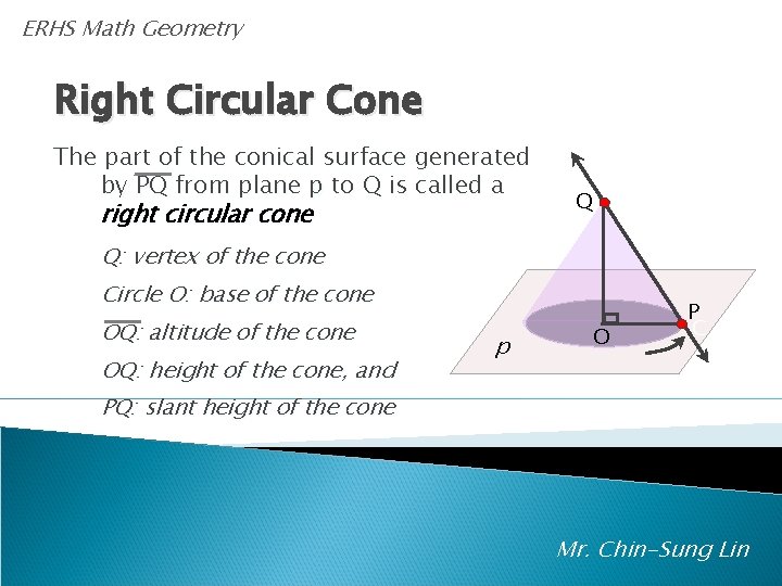 A ERHS Math Geometry Right Circular Cone The part of the conical surface generated