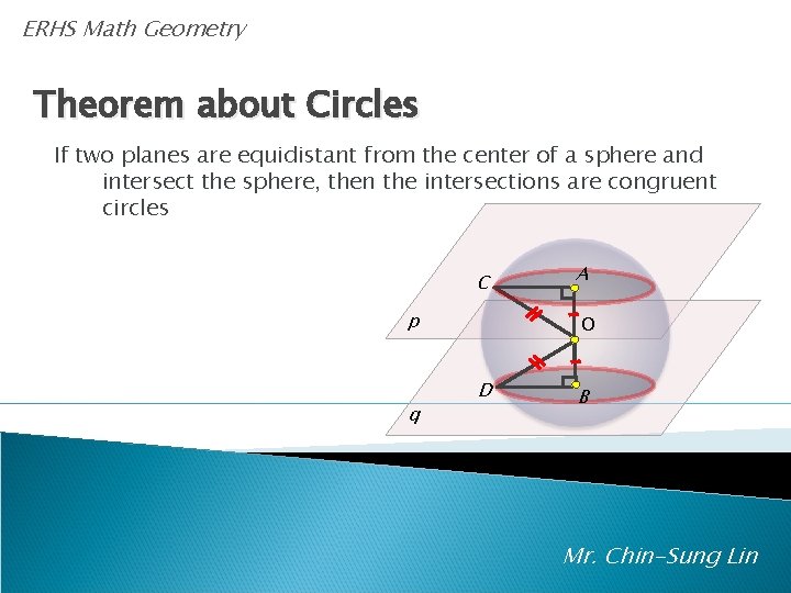 ERHS Math Geometry Theorem about Circles If two planes are equidistant from the center