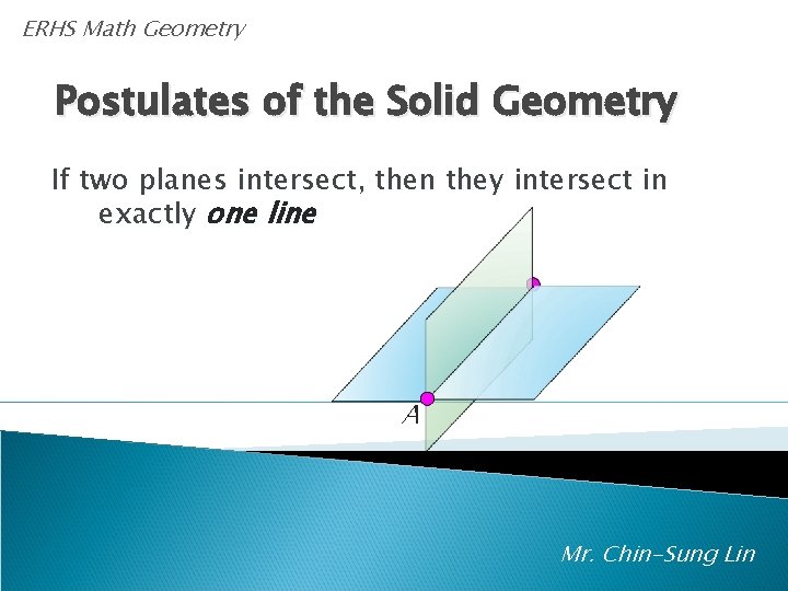 ERHS Math Geometry Postulates of the Solid Geometry If two planes intersect, then they