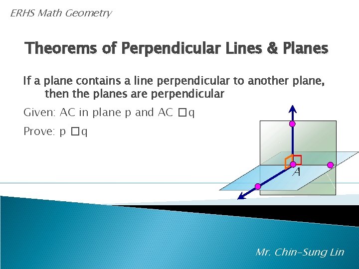 ERHS Math Geometry Theorems of Perpendicular Lines & Planes If a plane contains a