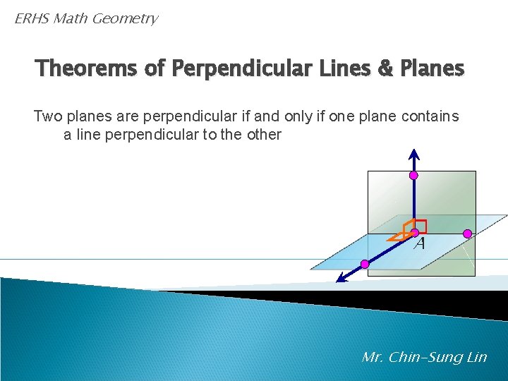 ERHS Math Geometry Theorems of Perpendicular Lines & Planes Two planes are perpendicular if