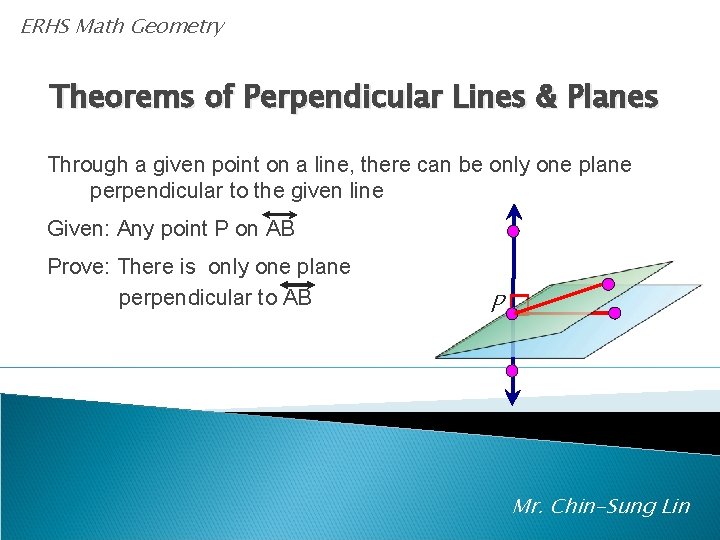 ERHS Math Geometry Theorems of Perpendicular Lines & Planes Through a given point on
