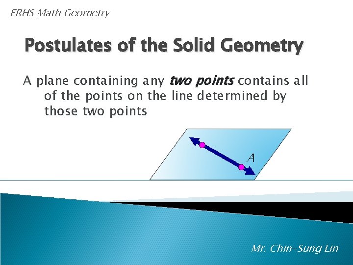 ERHS Math Geometry Postulates of the Solid Geometry A plane containing any two points