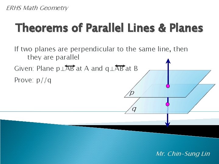 ERHS Math Geometry Theorems of Parallel Lines & Planes If two planes are perpendicular