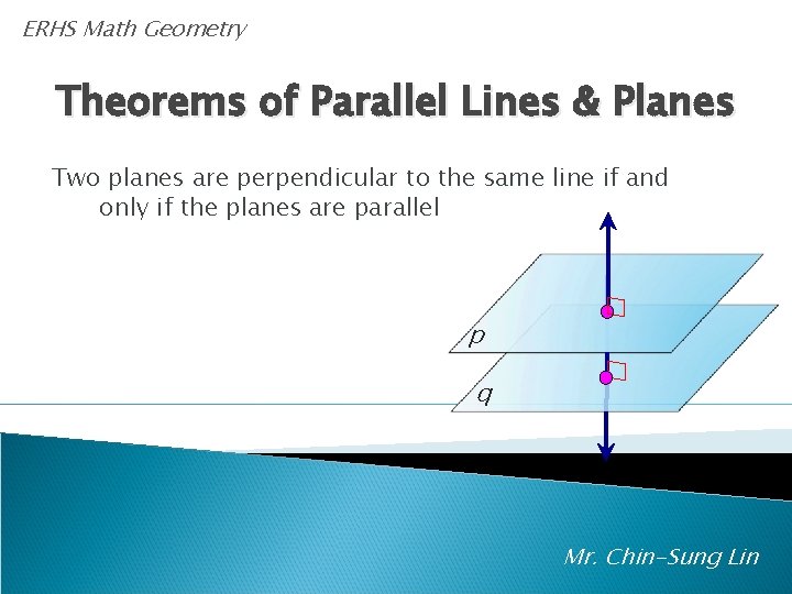 ERHS Math Geometry Theorems of Parallel Lines & Planes Two planes are perpendicular to