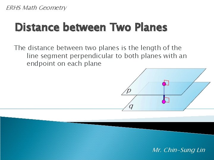 ERHS Math Geometry Distance between Two Planes The distance between two planes is the