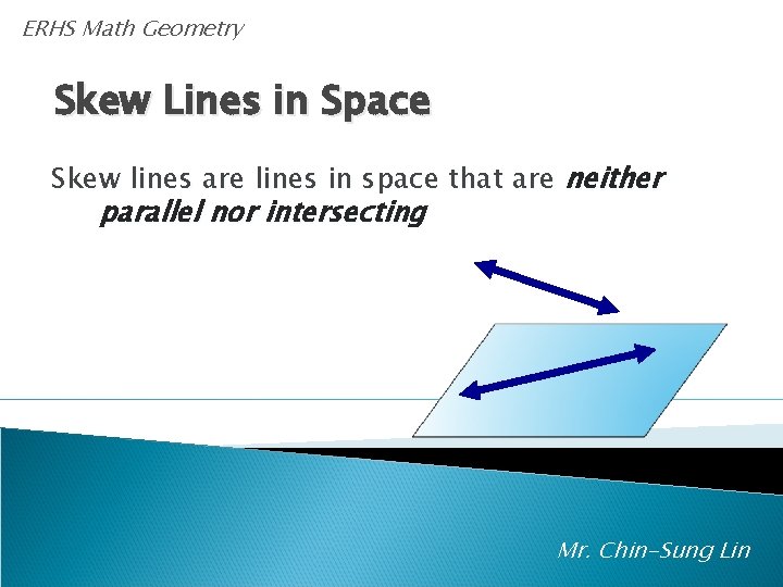ERHS Math Geometry Skew Lines in Space Skew lines are lines in space that
