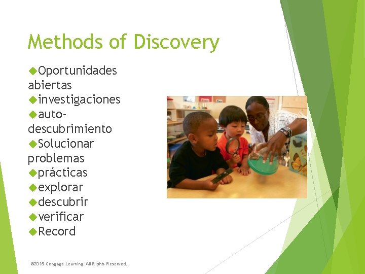 Methods of Discovery Oportunidades abiertas investigaciones autodescubrimiento Solucionar problemas prácticas explorar descubrir verificar Record
