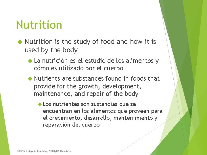 Nutrition is the study of food and how it is used by the body