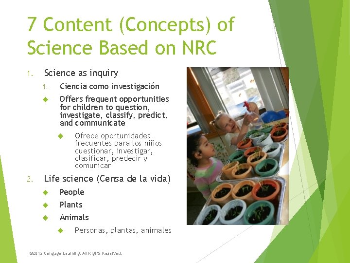 7 Content (Concepts) of Science Based on NRC 1. Science as inquiry 1. Ciencia