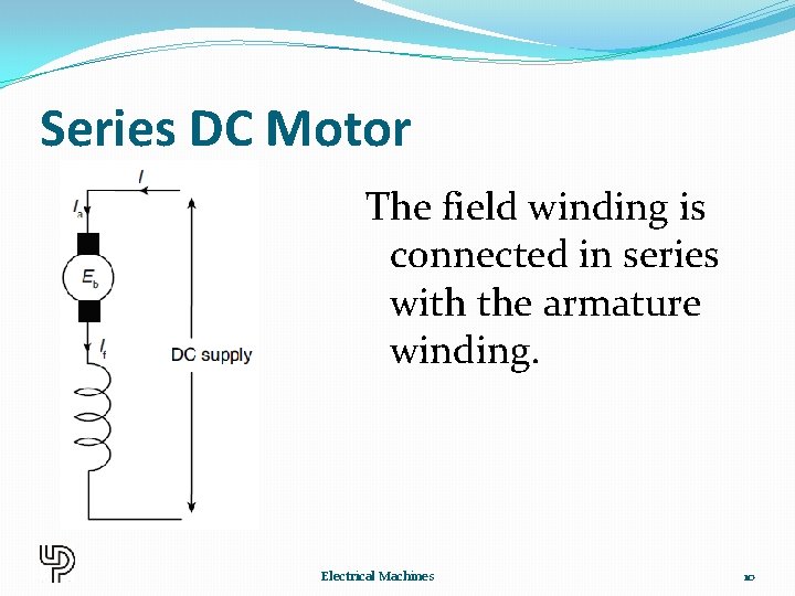 Series DC Motor The field winding is connected in series with the armature winding.