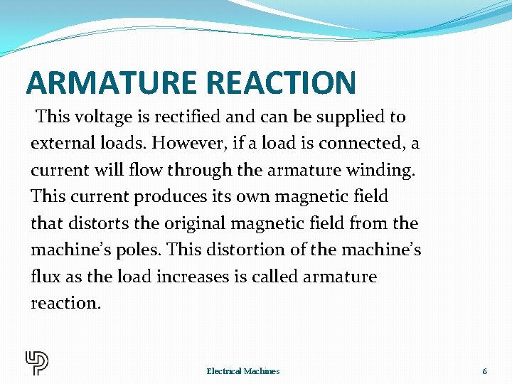 ARMATURE REACTION This voltage is rectified and can be supplied to external loads. However,