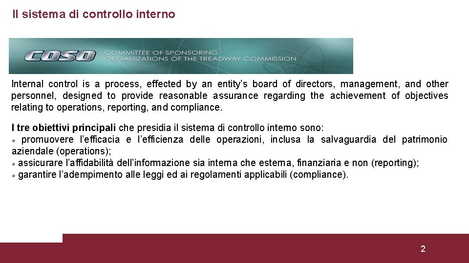 Il sistema di controllo interno Internal control is a process, effected by an entity’s