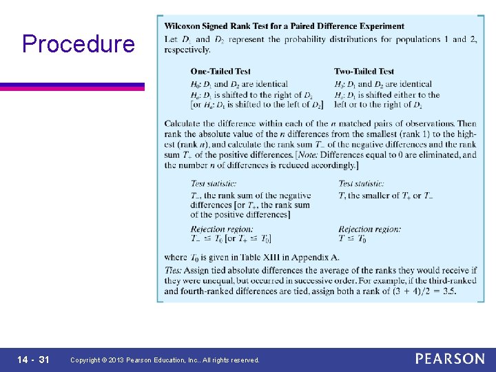 Procedure 14 - 31 Copyright © 2013 Pearson Education, Inc. . All rights reserved.