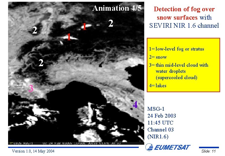 Animation 4/5 2 1 1 2 Detection of fog over snow surfaces with SEVIRI