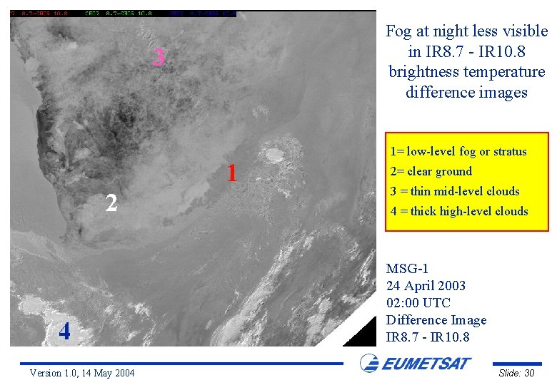 Fog at night less visible in IR 8. 7 - IR 10. 8 brightness