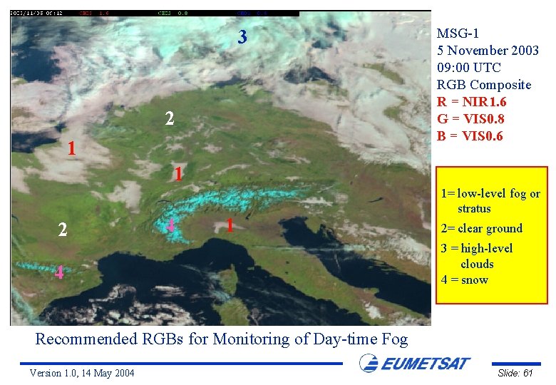 3 2 1 MSG-1 5 November 2003 09: 00 UTC RGB Composite R =