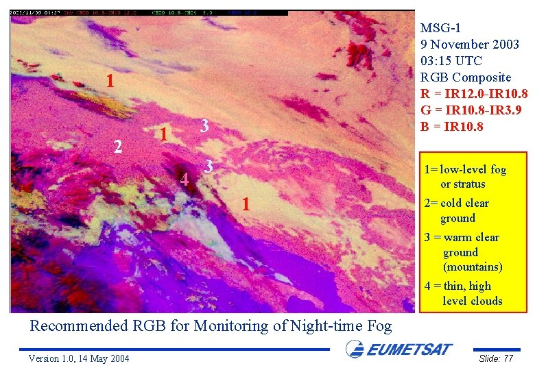 MSG-1 9 November 2003 03: 15 UTC RGB Composite R = IR 12. 0