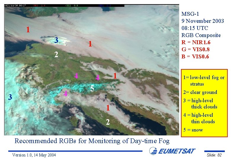 MSG-1 9 November 2003 08: 15 UTC RGB Composite R = NIR 1. 6