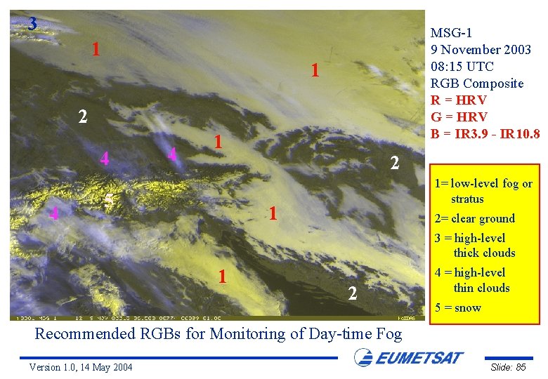 3 1 MSG-1 9 November 2003 08: 15 UTC RGB Composite R = HRV