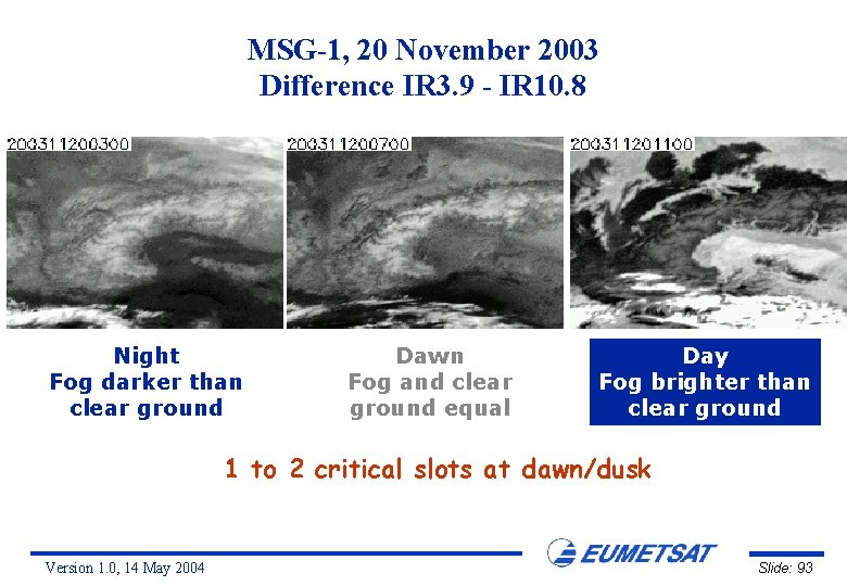 MSG-1, 20 November 2003 Difference IR 3. 9 - IR 10. 8 Night Fog