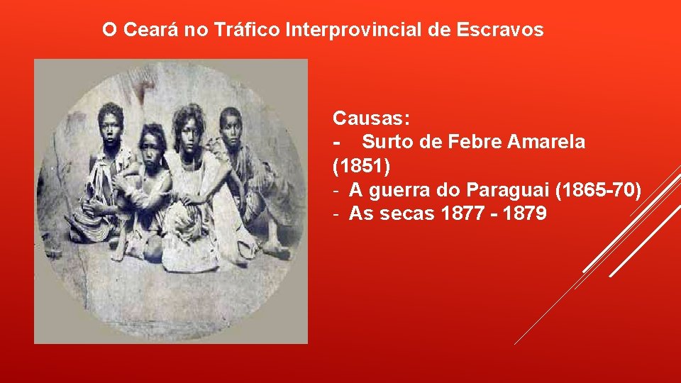 O Ceará no Tráfico Interprovincial de Escravos Causas: - Surto de Febre Amarela (1851)