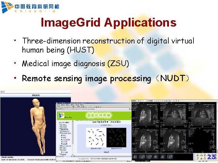 Image. Grid Applications • Three-dimension reconstruction of digital virtual human being (HUST) • Medical