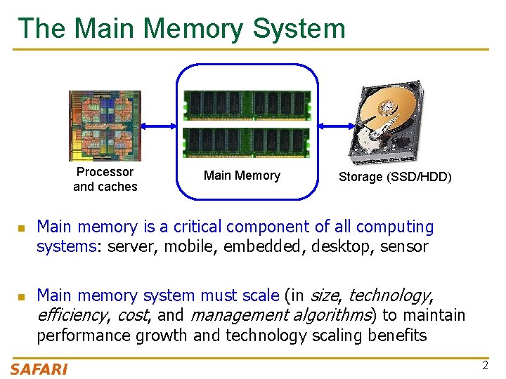 The Main Memory System Processor and caches n n Main Memory Storage (SSD/HDD) Main