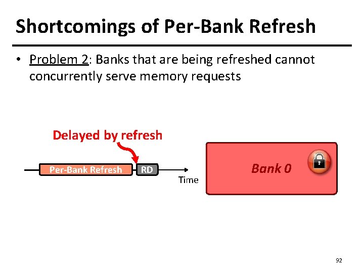 Shortcomings of Per-Bank Refresh • Problem 2: Banks that are being refreshed cannot concurrently